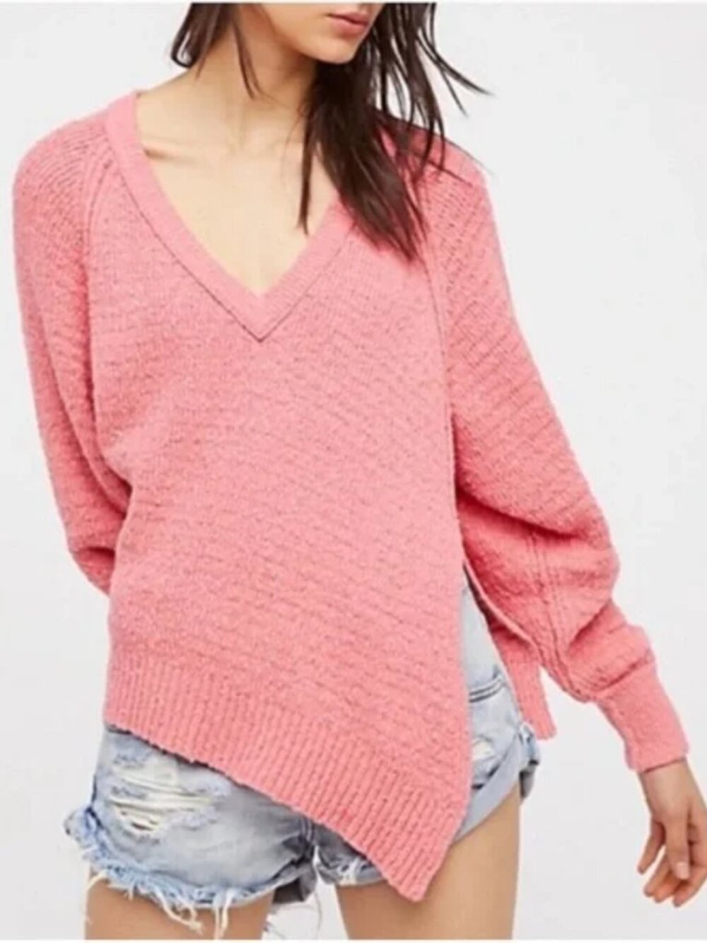 Free People West Coast Asymmetrical V-Neck Sweater